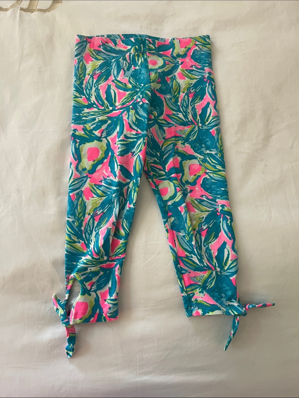Lilly Pulitzer Girls Cropped Tie-Hem Leggings - Teal, Pink, Green